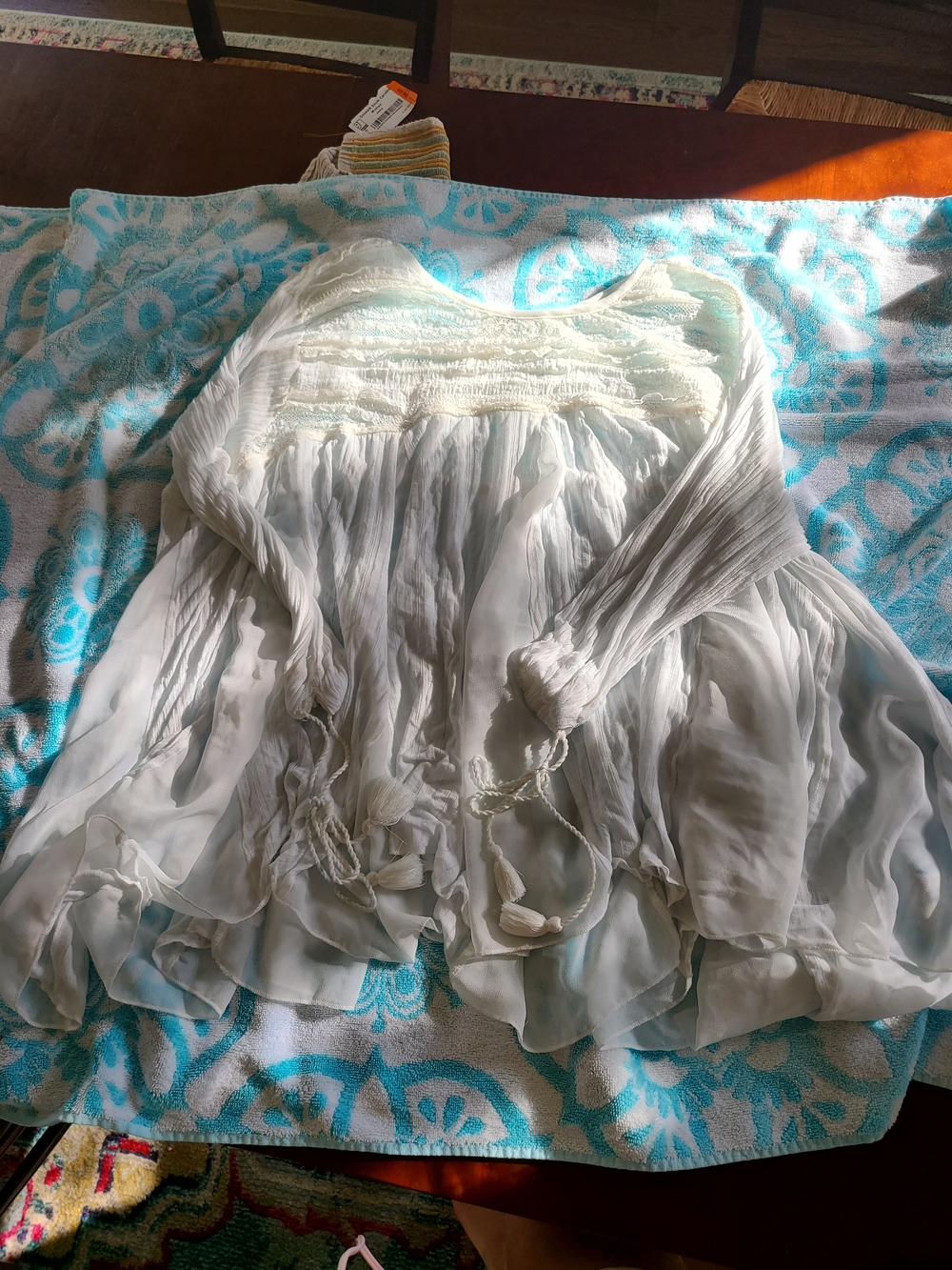 Free People Cream Lace Crochet Top with Metal Logo